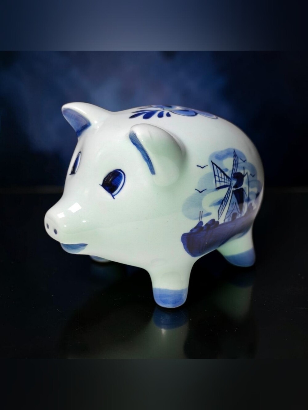 Vintage Delft Blue PiggyBank Bosman Holland HandPainted Windmill Floral 644
